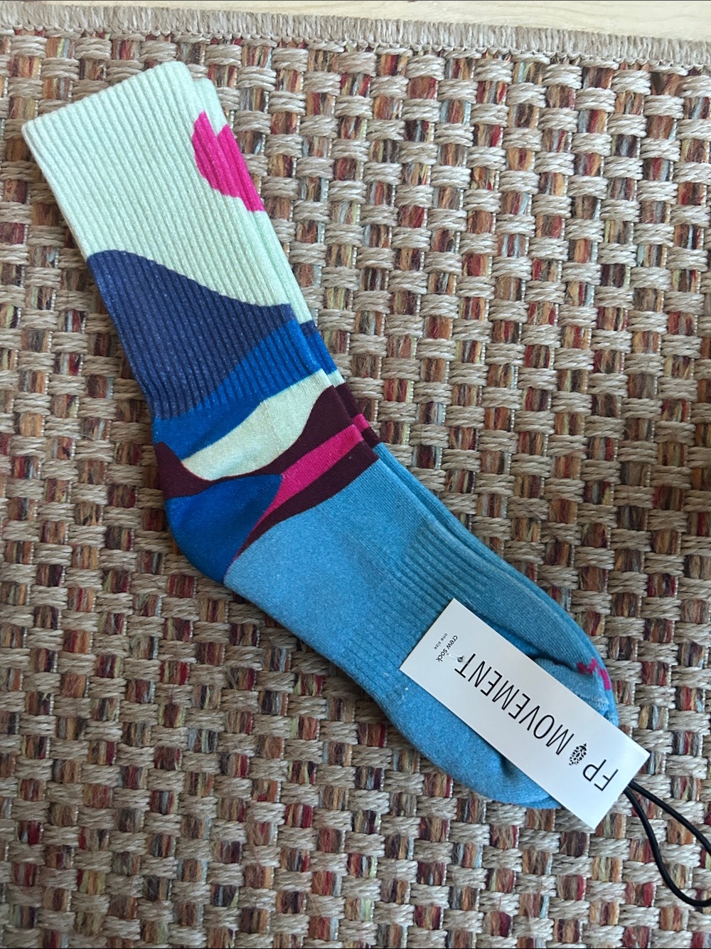 Free People Multicolor Wave Crew Socks in Blue, Pink, Cream & Burgundy